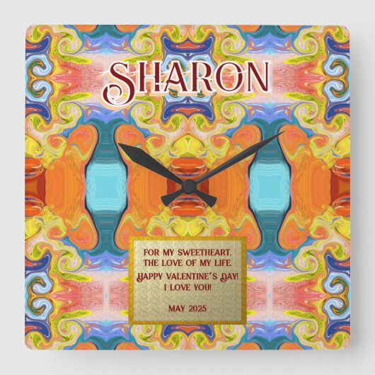 Ik hou van je unieke Abstracte Art Deco Marmer Vierkante Klok (Voorkant)