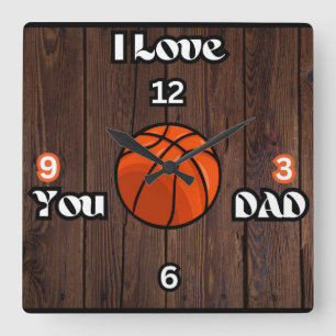Ik hou van je vader Rustieke basketbal vierkante m Klok