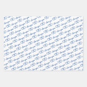 Ik hou van je Valentijn Blue Hearts Stripes Inpakpapier Vel (Voorkant)