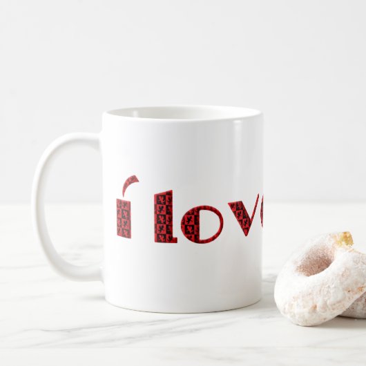 Ik hou van je Valentijn Cupid Typografie Red Black Koffiemok (Met donut)