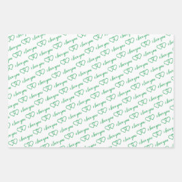 Ik hou van je Valentijn Green Hearts Stripes Inpakpapier Vel