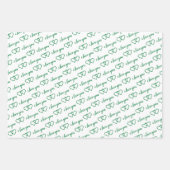 Ik hou van je Valentijn Green Hearts Stripes Inpakpapier Vel (Voorkant)