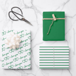 Ik hou van je Valentijn Green Hearts Stripes Inpakpapier Vel