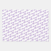 Ik hou van je Valentijn Paarse hartstrepen Inpakpapier Vel (Voorkant)