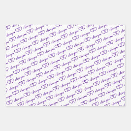 Ik hou van je Valentijn Paarse hartstrepen Inpakpapier Vel