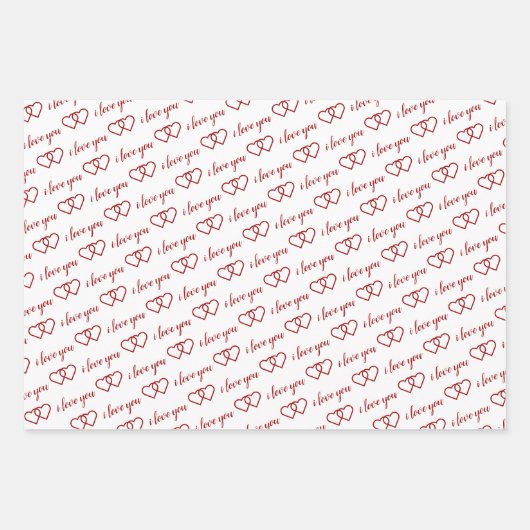 Ik hou van je Valentijn Red Hearts Stripes Inpakpapier Vel (Voorkant)