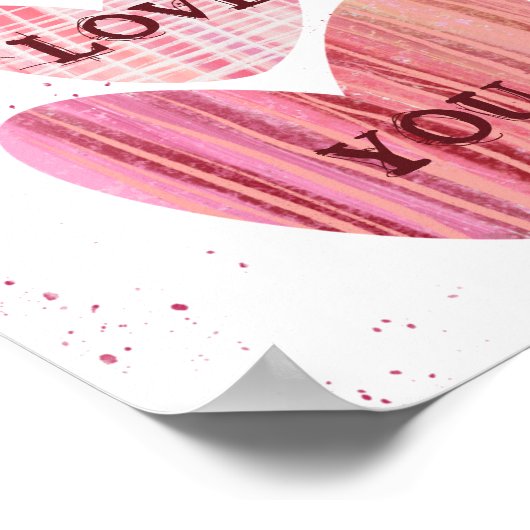 Ik hou van je Valentijn roze Waterverf hart Poster (Hoek)