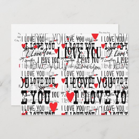 Ik hou van je Valentijn Wedding Save Date Briefkaa Aankondigingskaart (Voorkant / Achterkant)