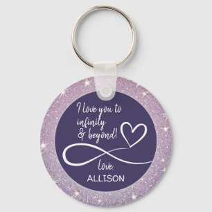 Ik hou van je Valentijnsdag Donker Paars Glitter C Sleutelhanger