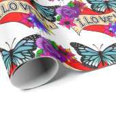 Ik hou van je | Valentijnsdag Hart en Roos Cadeaupapier (Rol Hoek)