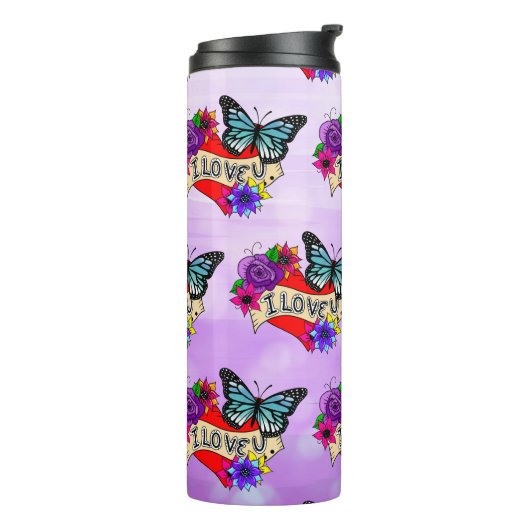 Ik hou van je | Valentijnsdag Hart en Roos Thermosbeker (Gedraaid links)