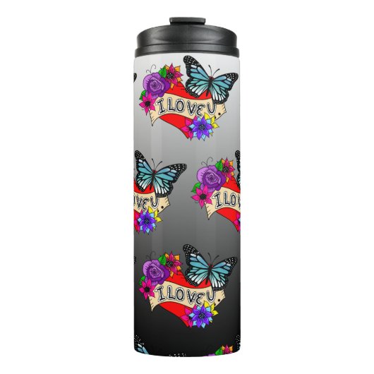 Ik hou van je | Valentijnsdag Hart en Roos Thermosbeker (Voorkant)