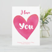 Ik hou van je Valentijnsdag roze en gouden hart Feestdagenkaart (Staand voorkant)