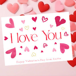 Ik hou van je Valentijnsdag roze en gouden harten Feestdagenkaart