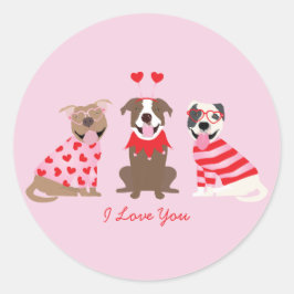 Ik hou van je Valentijnse Amerikaanse Pit Bull Ter Ronde Sticker