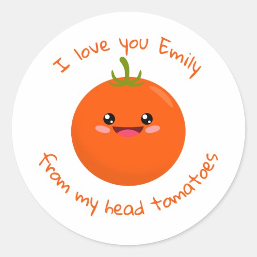 Ik hou van je van mijn hoofd Tomaten Funny Pun Ronde Sticker (Voorkant)