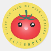 Ik hou van je van mijn hoofd tomaten grappige voed ronde sticker (Voorkant)