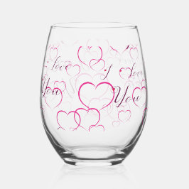 Ik hou van je, vol harten wijnglas zonder voet
