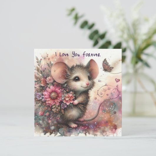 Ik hou van je voor altijd bloemenboeket Valentijn Feestdagenkaart (Staand voorkant)