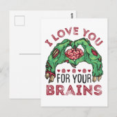 Ik hou van je voor je hersenen Zombie Valentijnsda Briefkaart (Voorkant / Achterkant)