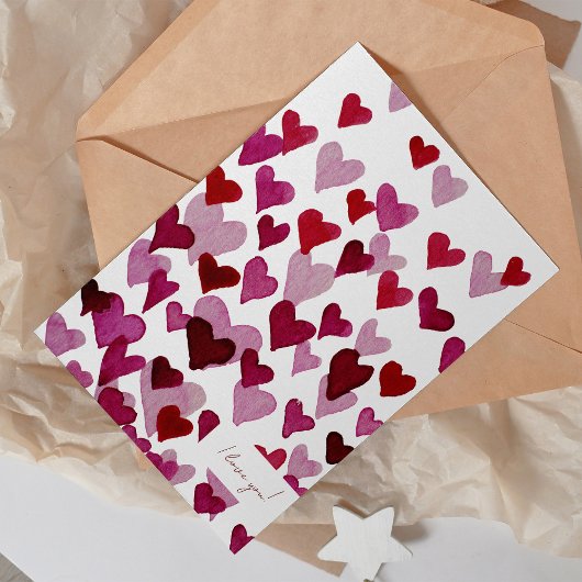Ik hou van je waterverf harten Valentijnsdag kaart