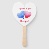 Ik hou van je waterverf rode en blauwe Valentijnsd Handwaaier (Voorkant)