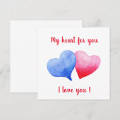 Ik hou van je waterverf rood en blauw hart (Voorkant / Achterkant)