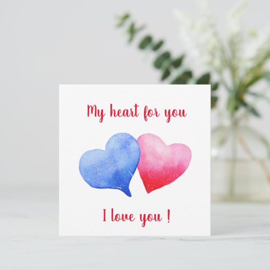 Ik hou van je waterverf rood en blauw hart (Staand voorkant)
