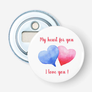 Ik hou van je waterverf rood en blauw hart button flesopener