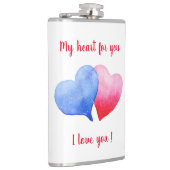 Ik hou van je waterverf rood en blauw hart heupfles (Rechts)