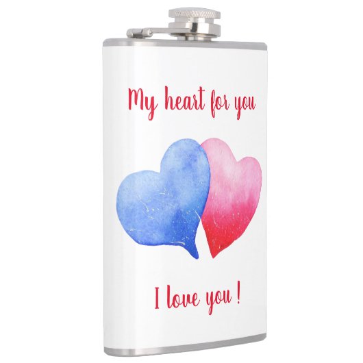 Ik hou van je waterverf rood en blauw hart heupfles (Rechts)