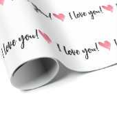 Ik hou van je, waterverf roze hartpatroon cadeaupapier (Rol Hoek)