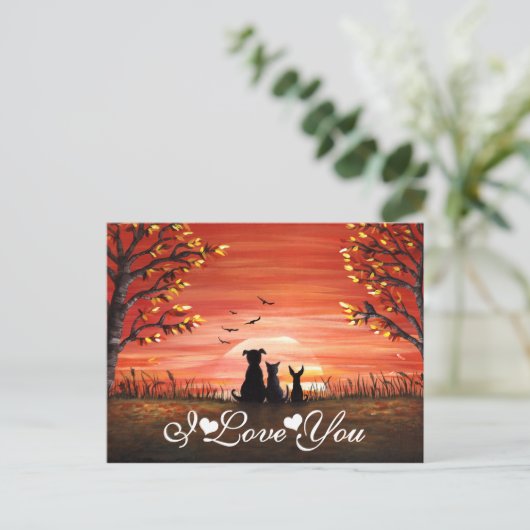 Ik hou van je Whimsical Autumn Sunset Briefkaart (Staand voorkant)
