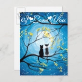 Ik hou van je Whimsical Moon met katten Briefkaart (Voorkant / Achterkant)