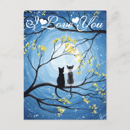Ik hou van je Whimsical Moon met katten Briefkaart (Voorkant)