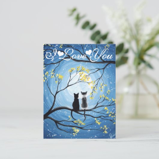 Ik hou van je Whimsical Moon met katten Briefkaart (Staand voorkant)