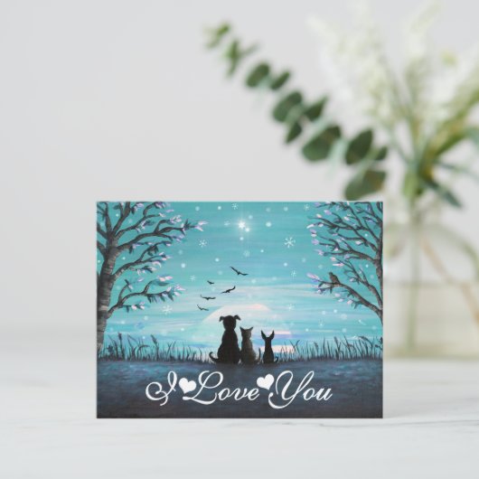 Ik hou van je Whimsical Winter Sunset Briefkaart (Staand voorkant)