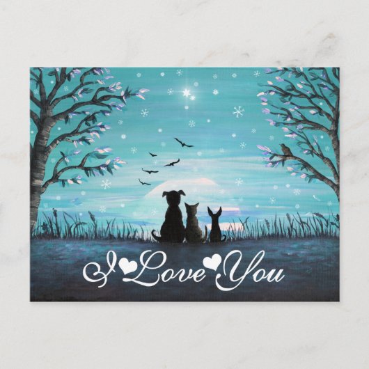 Ik hou van je Whimsical Winter Sunset Briefkaart (Voorkant)