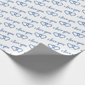 Ik hou van je White Blue Heart Pattern typografie Cadeaupapier (Hoek)