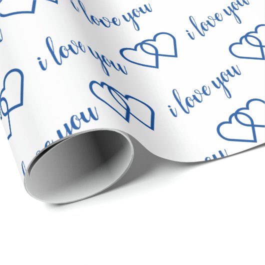 Ik hou van je White Blue Heart Pattern typografie Cadeaupapier (Rol Hoek)