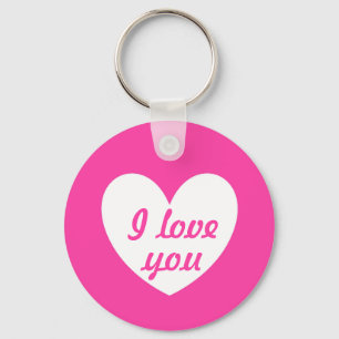 "Ik hou van je" Wit op roze hart Sleutelhanger