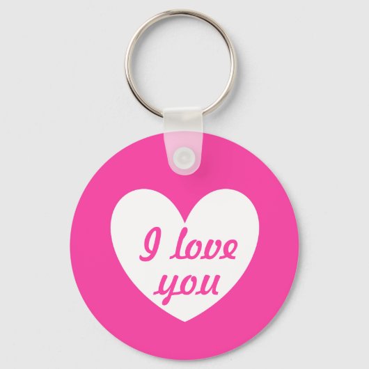 "Ik hou van je" Wit op roze hart Sleutelhanger (Voorkant)
