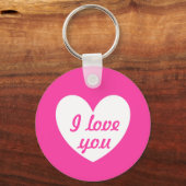 "Ik hou van je" Wit op roze hart Sleutelhanger (Voorkant)