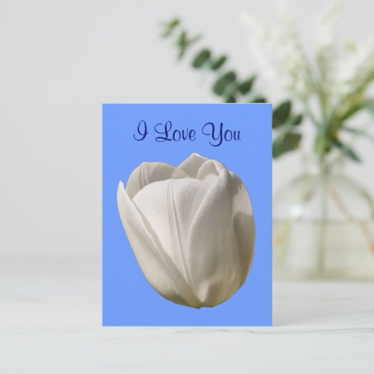 Ik hou van je witte Tulp Flower Photo Briefkaart (Staand voorkant)