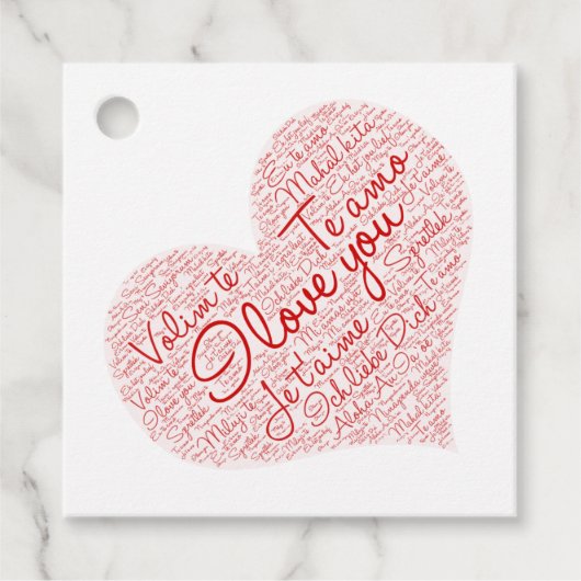 Ik hou van je Word Cloud Red Heart Valentijnsdag Bedankjes Labels (Voorkant)