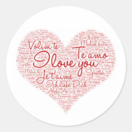 Ik hou van je Word Cloud Red Heart Valentijnsdag Ronde Sticker