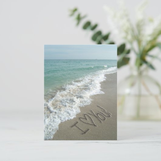 Ik hou van je, zand die op de Beach Post kaart sch (Staand voorkant)