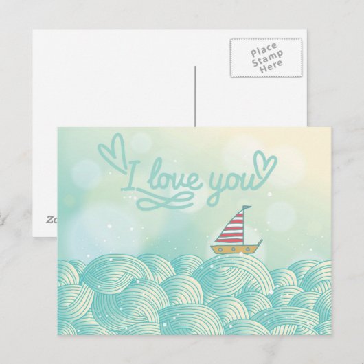 Ik hou van je zeilboot briefkaart (Voorkant / Achterkant)