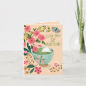 Ik hou van je zo Matcha Funny Floral Butterfly Feestdagen Kaart (Voorkant)