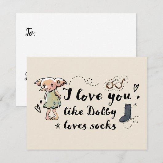 Ik hou van je zoals Dobby van sokken houdt Notitiekaartje (Voorkant / Achterkant)